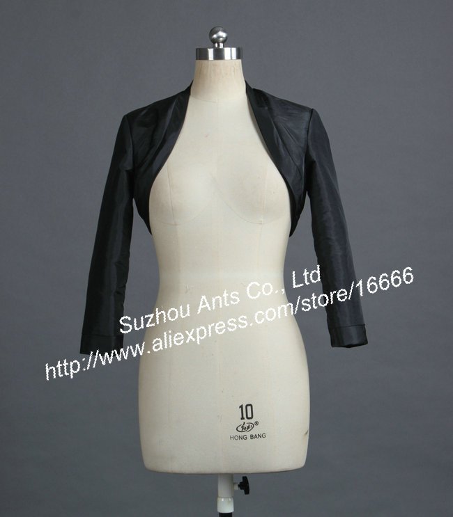 2013 Fashion Designer Black Taffeta Wedding Jacket Long Sleeve Wedding Bolero Bridal Wraps RJ125