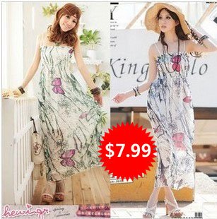 2013  fashion dress maxi dress women graceful printed chiffon dress  cute skirt free shipping retail/wholesale  CW038