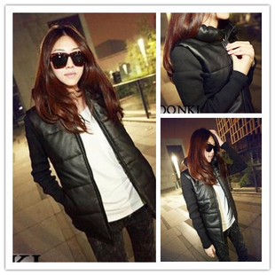 2013 Fashion fashion patchwork slim leather clothing cotton-padded jacket wadded jacket