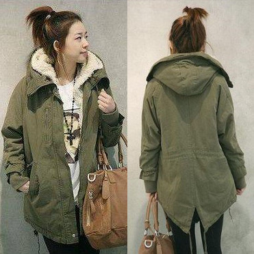 2013 Fashion Fleece Liner Wool Overcoat Outerwear Army Green Wadded Jacket Women's Thickening Medium-long Cotton-padded Jacket