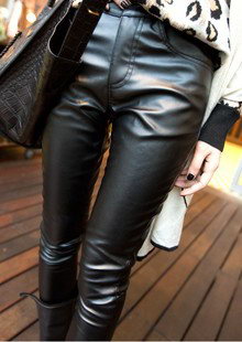 2013 fashion fleece slim leather pants boot cut jeans women's