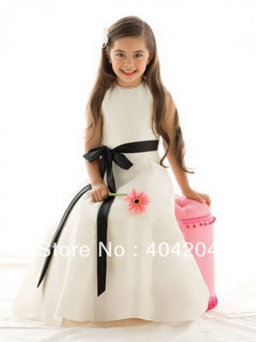 2013 Fashion Free Shipping Sleeveless Satin Ankle- Length Sashes Flower Girl Dress Custom All Size  (BBVQ8DN4)