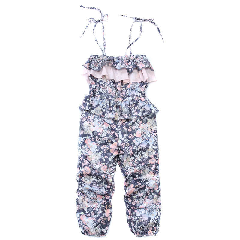 2013 fashion girl's printed Flowers Trousers satin drill lace Jumpsuit pants