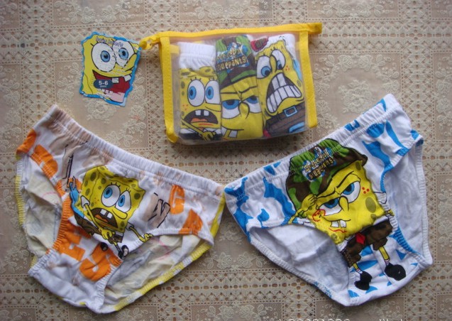 2013 Fashion High Quality Free Shipping 15pcs/lot 100% cotton soft cartoon SpongeBob short baby boys/girls underwear kids briefs