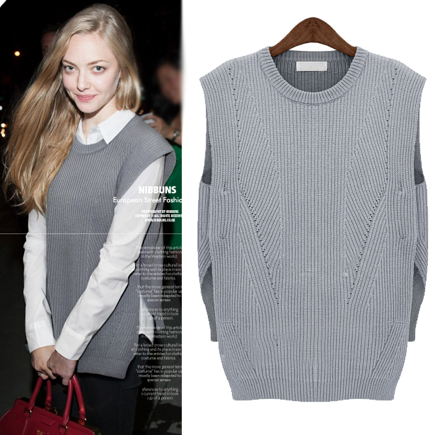 2013 fashion knitted pullover shirt sleeveless vest shirt twinset female l7107