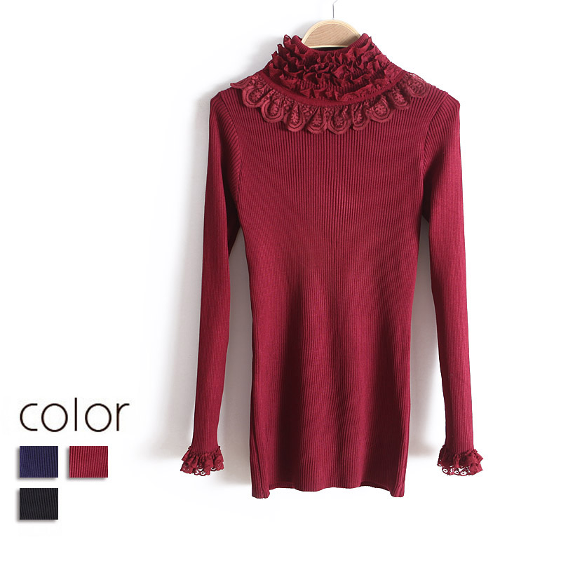 2013 fashion lace turtleneck slim medium-long elastic knitted basic shirt wx1269 free shipping