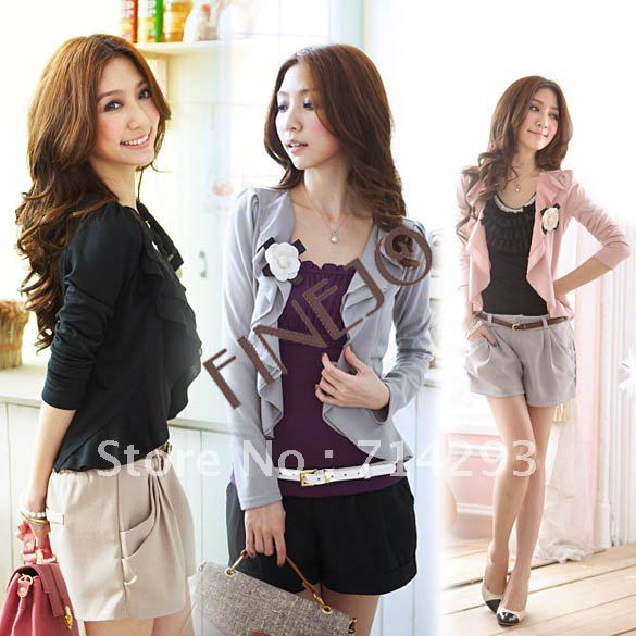 2013 Fashion Lady's OL Pattern Camellia Wavy Closure Coat Women's Fall Jacket With Corsage Brooch Free Shipping 7233
