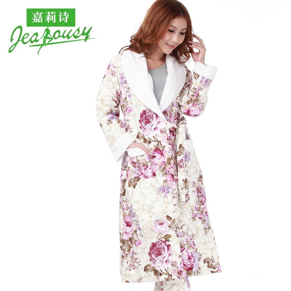 2013 Fashion lounge 3080460j flower clothing long sleeve length thick cotton-padded robe sleepwear