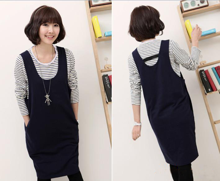2013 fashion maternity clothing spring maternity dress long-sleeve basic shirt vest one-piece dress set