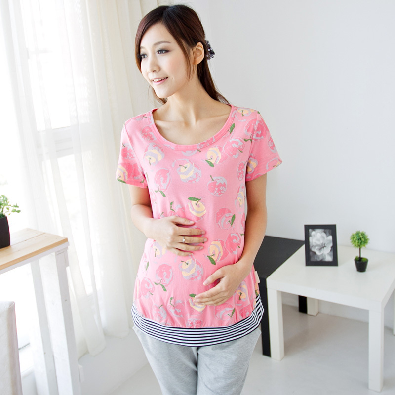 2013 fashion maternity clothing summer maternity top 100% maternity cotton print short-sleeve t-shirt