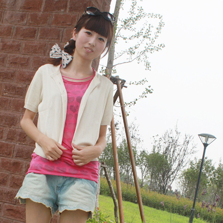 2013 fashion mulberry silk knitted black-and-white short-sleeve cape cardigan