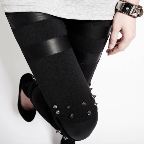 2013 fashion new arrival pants ankle length legging faux leather trousers rivet punk patchwork trend