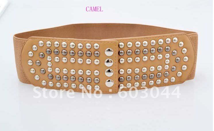 2013 FASHION NEW ELASTIC WOMEN BELT+LADIES WIDE WAIST BELT+RIVET COW LEATHER BELT+FREE SHIPPING(1PC)+WHOLESALES F4657
