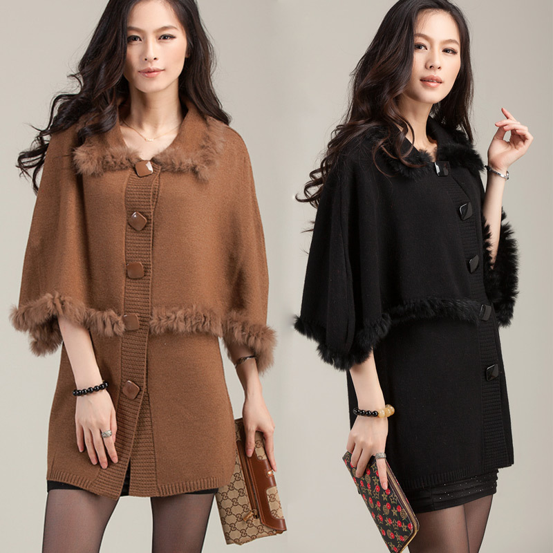 2013 fashion new Noble Elegant batwing sleeve three quarter sleeve Cashmere cardigan women's fur collar cashmere sweater YY1208