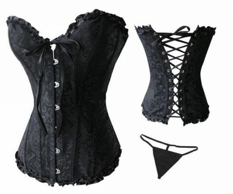 2013 Fashion New Sexy Lace up Steel Bustier G-String Corset Lingerie Underwear Sleepwear Black