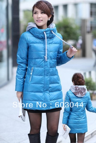 2013 FASHION NEW WOMEN WINTER DOWN JACKET LONG STYLE+WOMAN FEATHER DRESS WITH HOODIES+LADIES THICKER OVERCOAT+FREE SHIPPING(1PC)