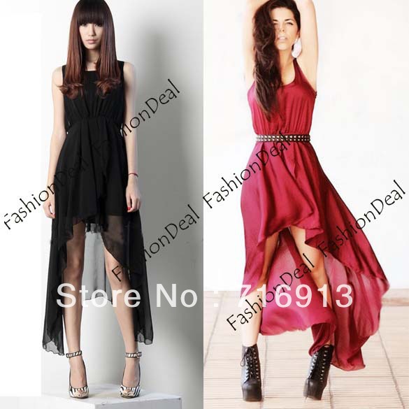 2013 Fashion New Womens Temperament Lrregular Skirt Long Maxi Chiffon Dress 3 Colors Free Shipping 5162