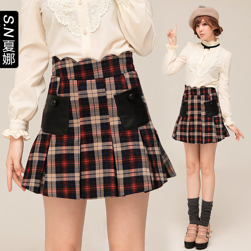 2013 Fashion patchwork leather pocket bust skirt short skirt 3242
