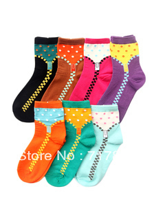 2013 fashion personality zipper small polka dot women's 100% cotton sock,high quality casual socks10pairs/lot,free shipping