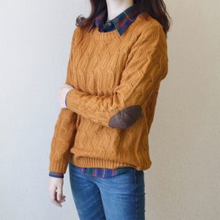 2013 fashion preppy style vintage knitting yarn thick yarn twisted patch pullover o-neck long-sleeve sweater female