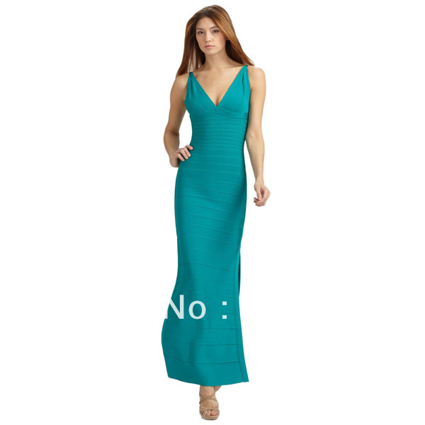 2013 Fashion Sexy Maxi Ankle-Length Women 's Long HL Bandage Dresses V Neck Cocktail Party Prom Dress HL479 Green
