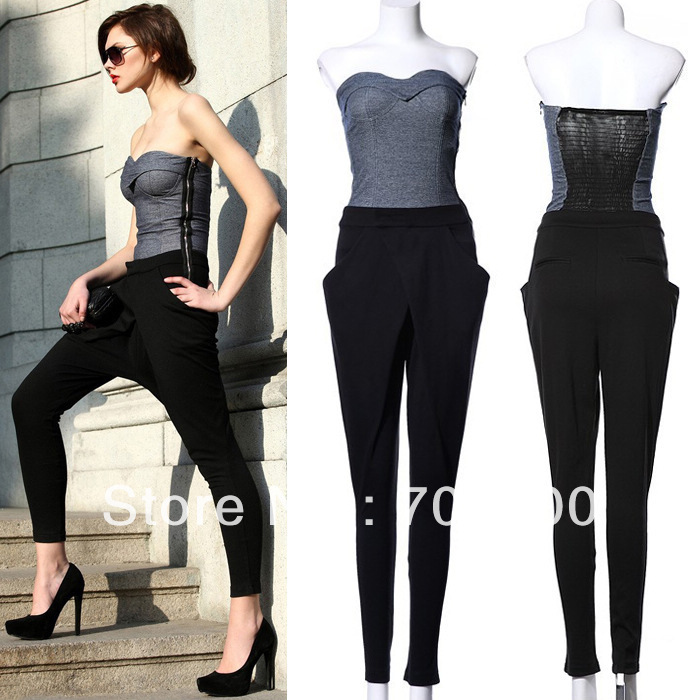 2013 Fashion Sexy Off Shoulder Denim Harem Jumpsuits For Women Free Shipping