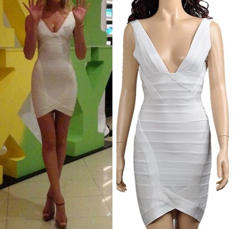 2013 Fashion Sexy V-neck White Bandage Dress