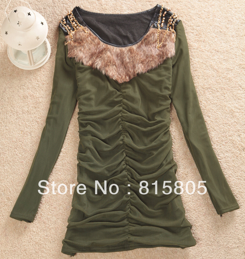 2013 fashion slim sexy Korean new winter in long - sleeved rabbit fur collar all-match sweater free shipping