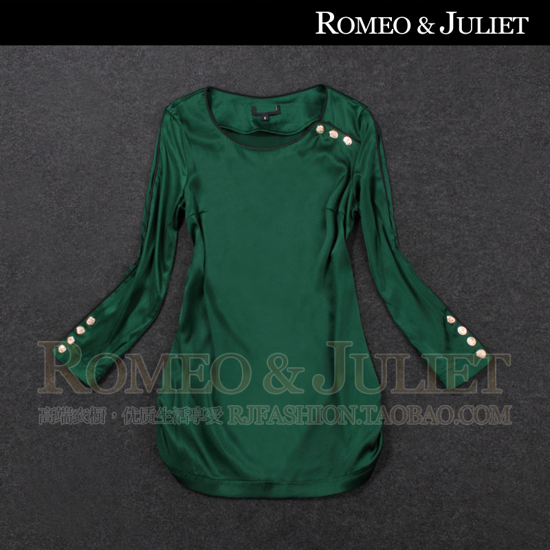 2013 fashion spring and summer women's elastic silk satin slim elegant jade green three quarter sleeve shirt o451