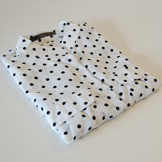 2013 fashion star brief all-match small stand collar dot loose long-sleeve chiffon shirt female