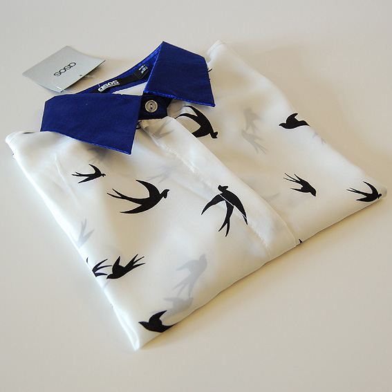 2013 fashion street swallow print long-sleeve chiffon shirt female