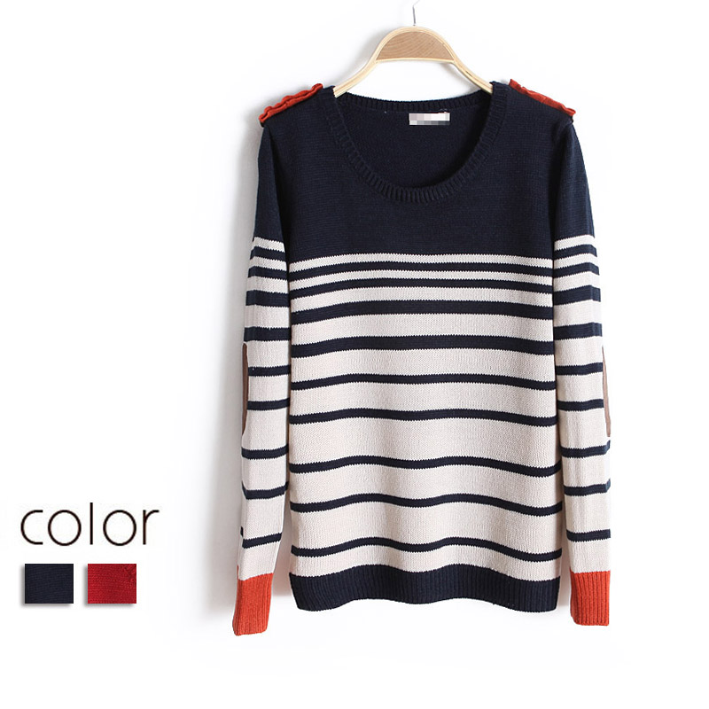 2013 fashion stripe print o-neck pullover sweater wx1349 free shipping