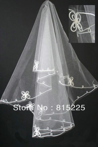 2013 Fashion Stylish Upscale Bridal Veil Short Veil Custom Made Crocheted White Ribbon Edge Two Layer