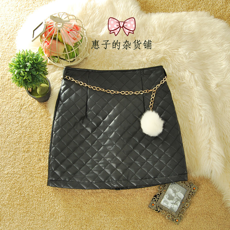 2013 fashion vintage dimond plaid PU slim hip slim short skirt leather bust skirts black