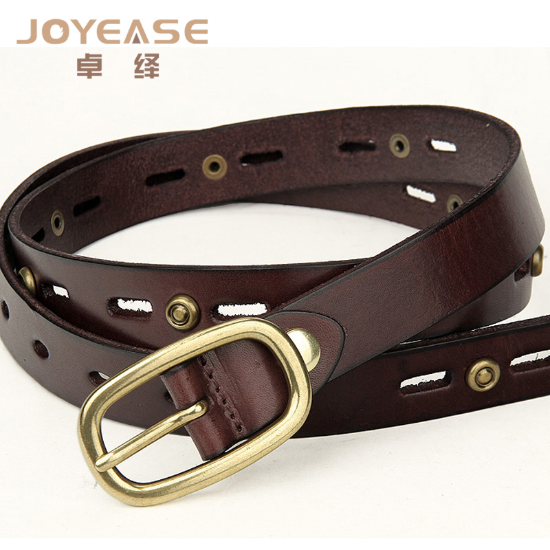 2013 fashion vintage rivet first layer of cowhide women's strap women's genuine leather jeans belt casual
