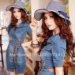 2013 fashion vintage women's plus size skirt elegant slim hip denim one-piece dress with belt