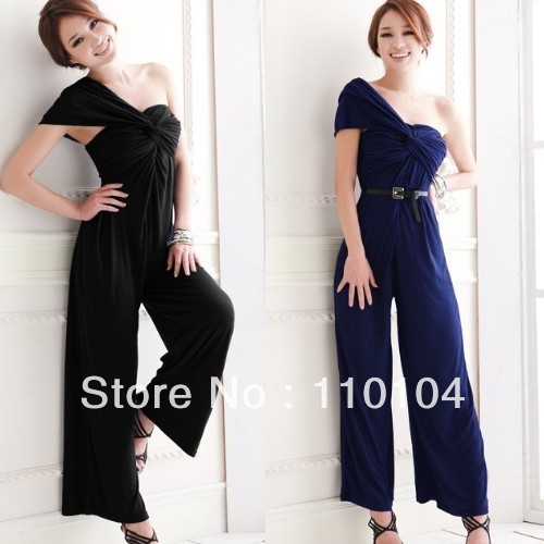 2013 Fashion Woman Cotton Blended Loose Jumpsuits Lady's Dress Single Shoulder Woman Dress Free Shipping