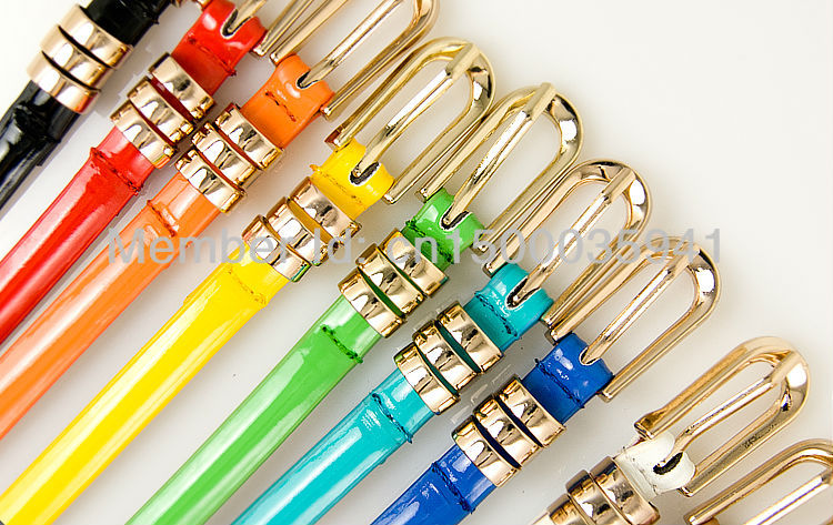 2013 fashion women candy-colored  bright face patent leather thin belt   alloy the scalp acupuncture buckle wild belt