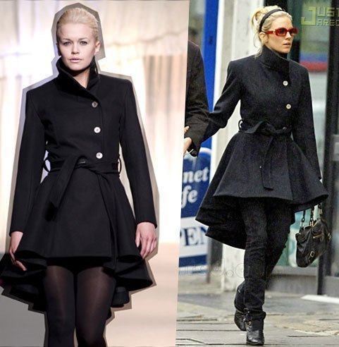 2013 fashion women coat long Star style stand collar peacock tail dovetail dress style medium-long overcoat black grey