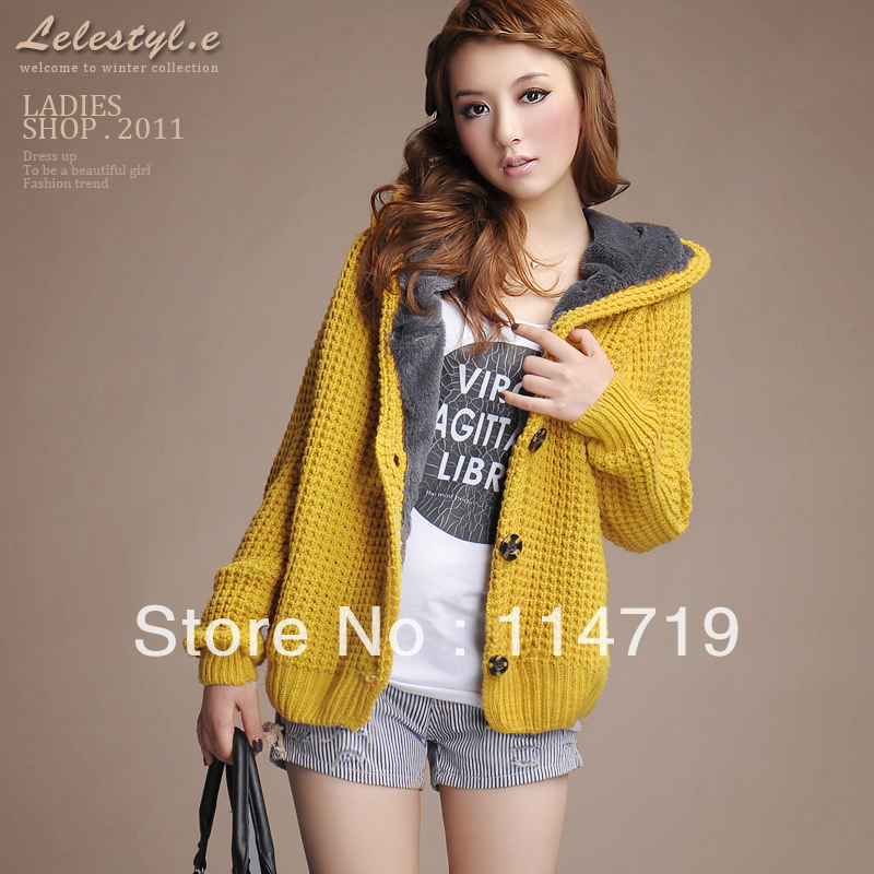 2013 Fashion women Knitwear plus velvet thickening yarn overcoat Women plus size short design cardigan loose sweater outerwear