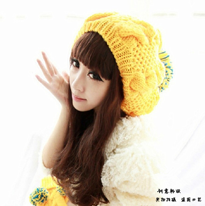 2013 fashion Women's autumn and winter knitted hat winter yellow hair knitted hats caps