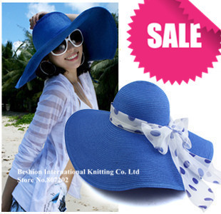 2013 Fashion Women's Foldable  Large Hollywood sexy lovely wide wire brim Summer / Beach / Sun /Floppy / Straw hat 7 colors