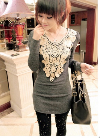 2013  Fashion Women's Pullover  Knitwear  vintage  flowers shoulder pads slim knitted basic shirt  Sweaters