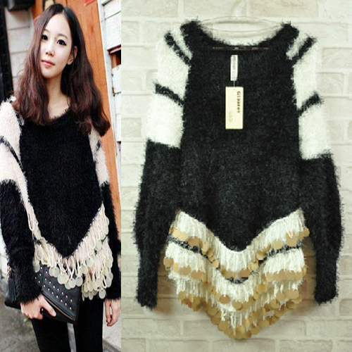 2013 Fashion women sweaters with tassel lady sweater vintage women Pullovers white and black
