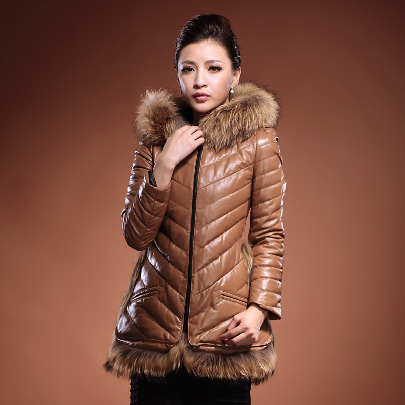 2013 fashionable casual slim sheepskin down coat female genuine leather clothing