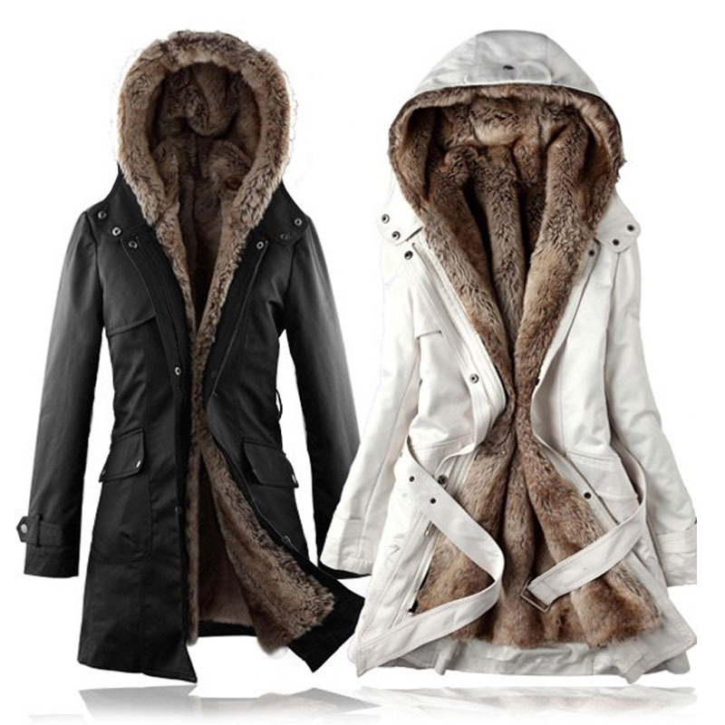 2013 Faux fur lining women's winter warm long fur coat jacket clothes wholesale Trench Free Shipping S-XXL