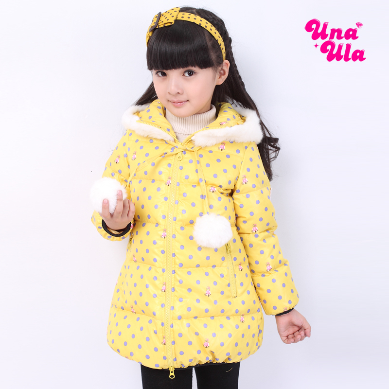 2013 female child polka dot hair papilla medium-long with a hood child wadded jacket outerwear child free shipping to usa