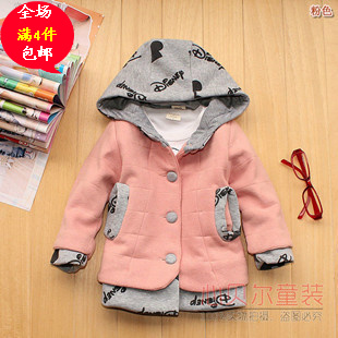 2013 female child spring and autumn child outerwear baby with a hood children's clothing trench outerwear 100% cotton outerwear