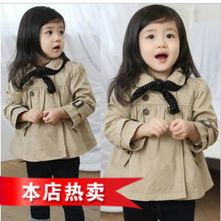 2013 female child trench outerwear short design spring top 2 3 4 5 clothing double breasted