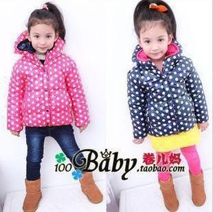 2013 female child winter polka dot reversible space wadded jacket outerwear 2